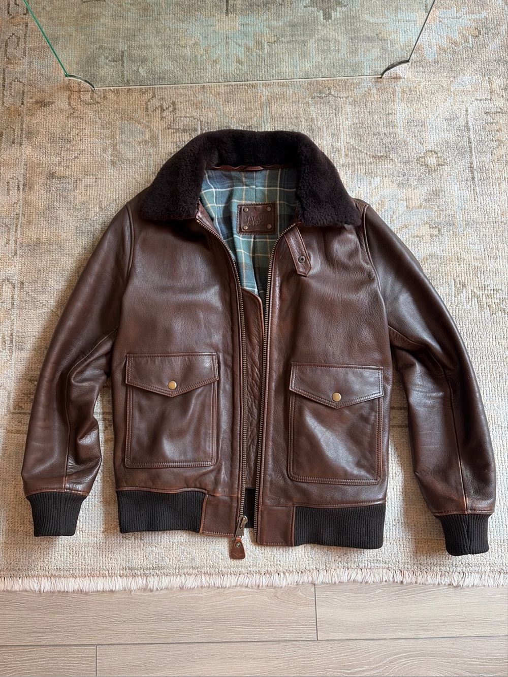 Satchel & Page Men’s 100% Full-Grain French Calf Leather Bomber Flight Jacket